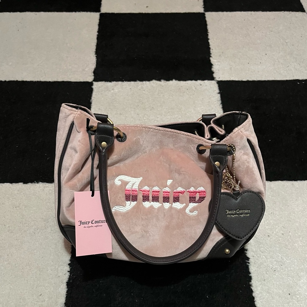 Juicy Couture Blush Pink Velvet Tote with Heart Charm